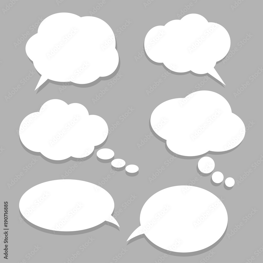 Vector set of stickers of speech bubbles. Blank empty white speech bubbles Vector set of stickers of speech bubbles. Blank empty white speech bubbles