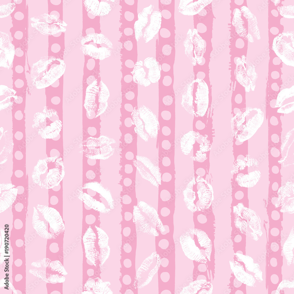 Fototapeta premium XOXO style kisses brush grunge and lipstick kiss stain seamless pop up background. Kiss day, Valentine's background, Love fashion. Vector.