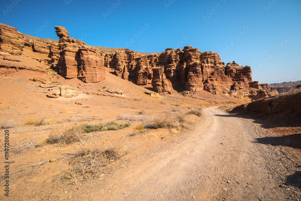 Scenic view inside Charyn canyon. Beautiful tree. Scenic view inside Charyn canyon. Beautiful tree.
