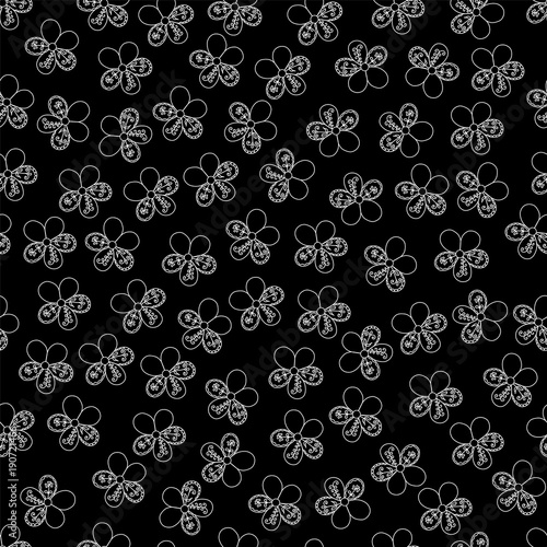 Decorative flowers black pattern Seamless