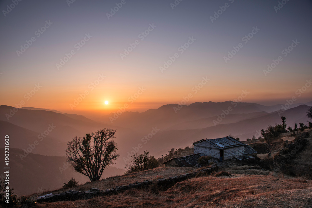 Fototapeta premium Sun set view from a hilltop