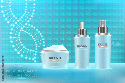 Cosmetic container with advertising background ready to use, luxury skin care ad. illustration vector. 