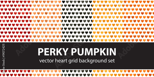 Heart pattern set Perky Pumpkin. Vector seamless backgrounds