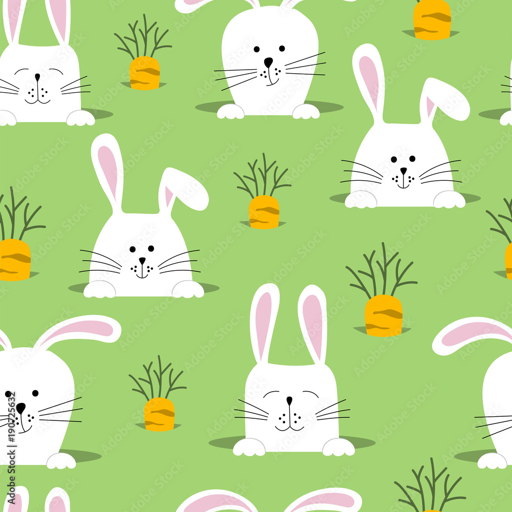 Obraz premium Seamless vector pattern with rabbits and carrots.