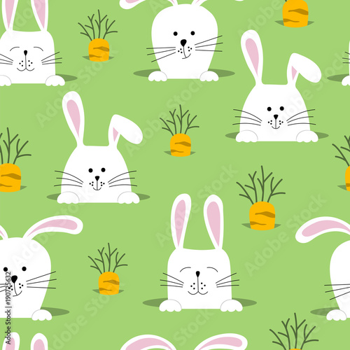Seamless vector pattern with rabbits and carrots.
