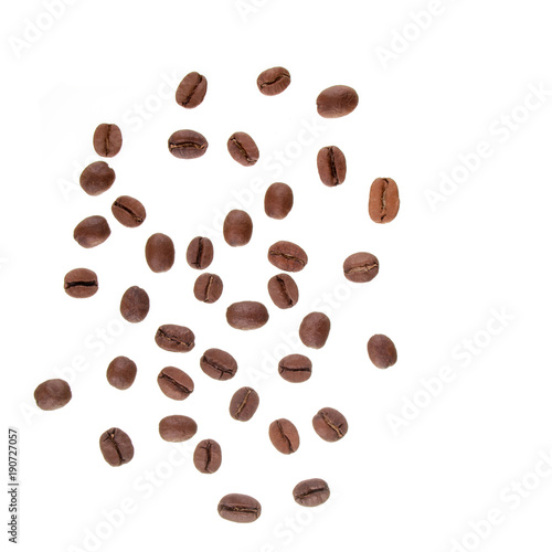 Roasted coffee beans on a white background