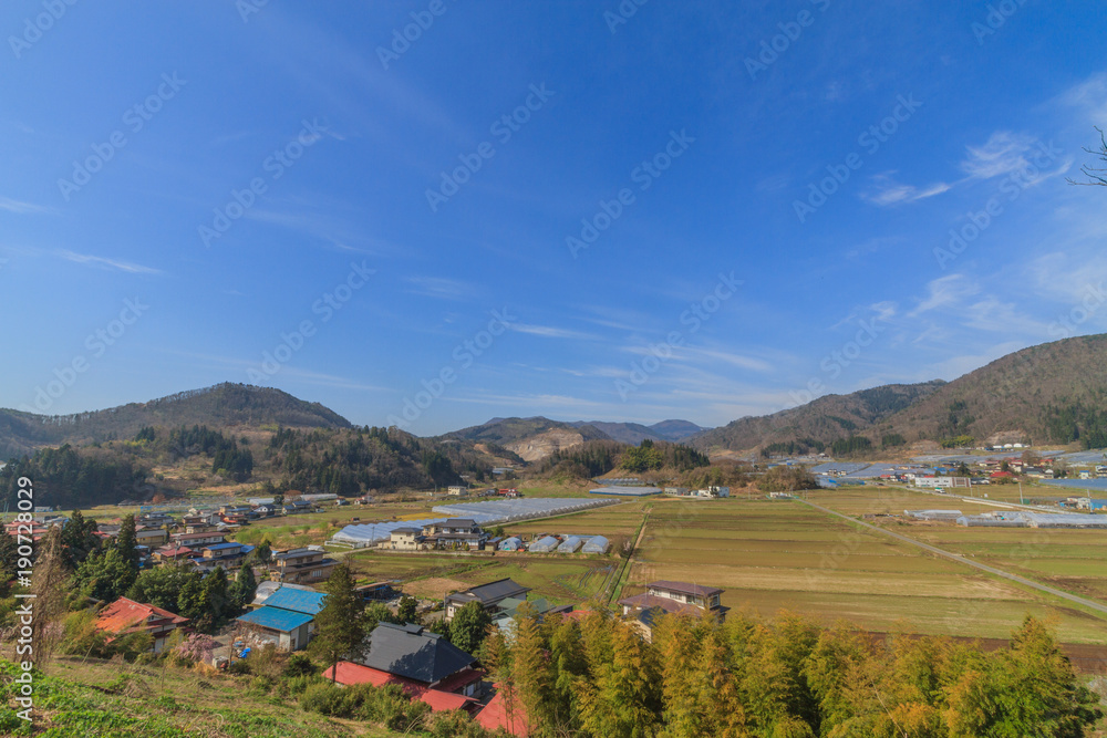 Naklejka premium 春の長谷堂城址からみた風景