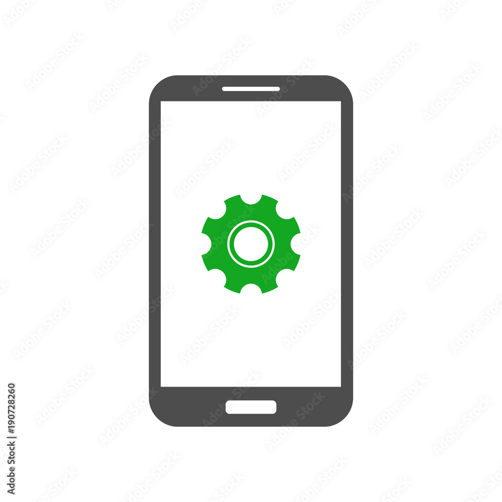 Smartphone with gear icon on screen. Vector. Smartphone with gear icon on screen. Vector.