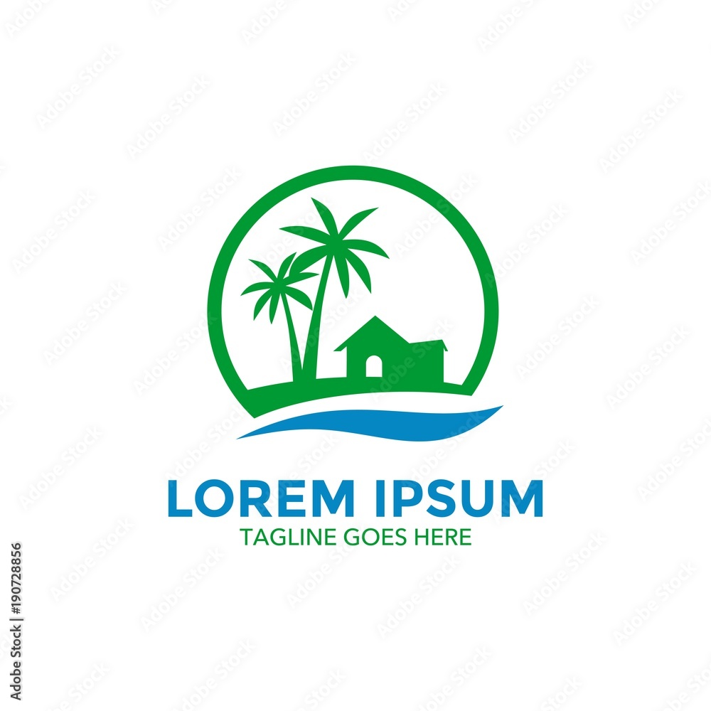Unique resort Logo. Home illustrations with beautiful scenic backdrops. icon Unique resort Logo. Home illustrations with beautiful scenic backdrops. icon
