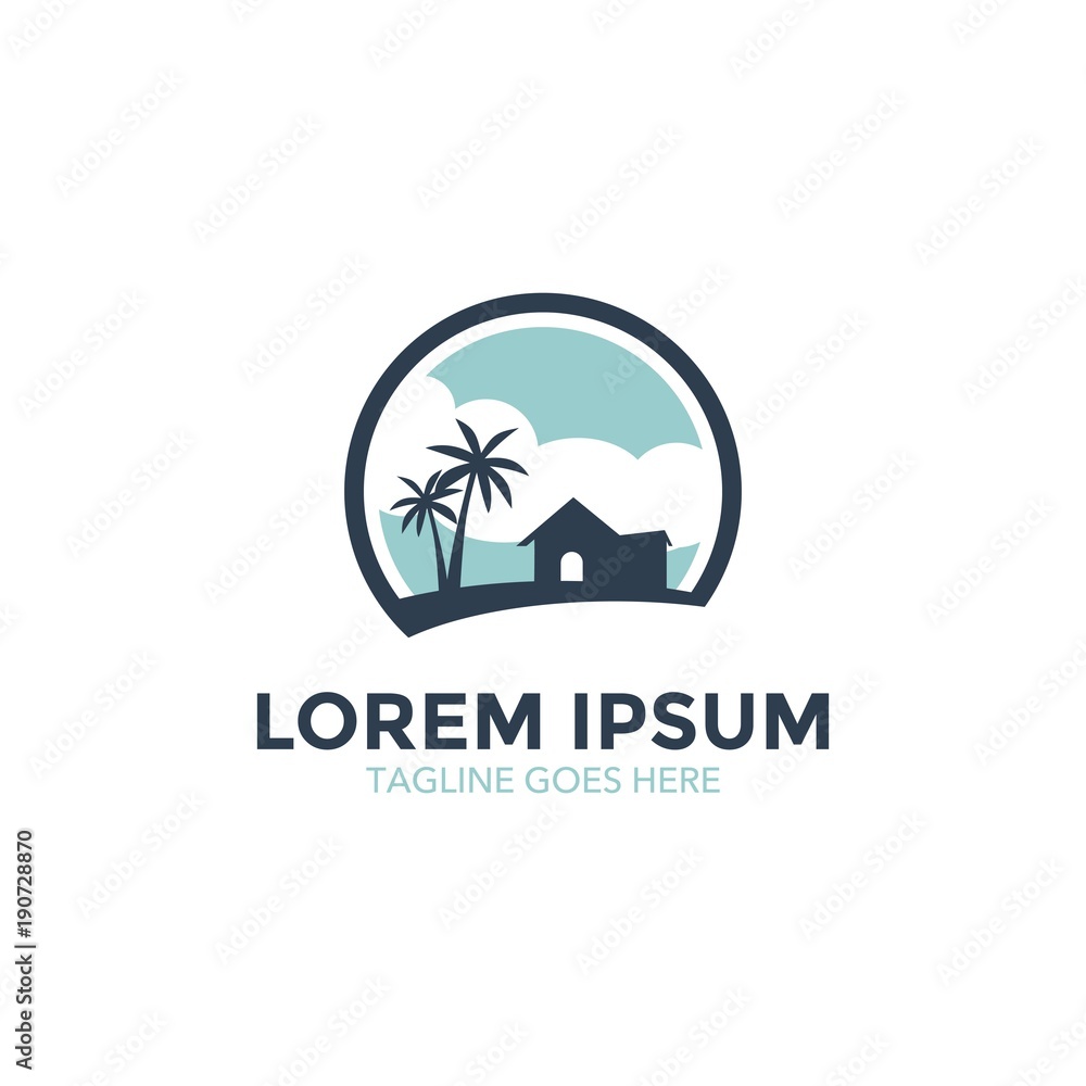 Obraz premium Unique resort Logo. Home illustrations with beautiful scenic backdrops. icon