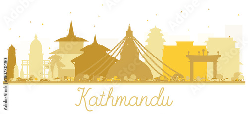 Kathmandu Nepal City Skyline Golden Silhouette.