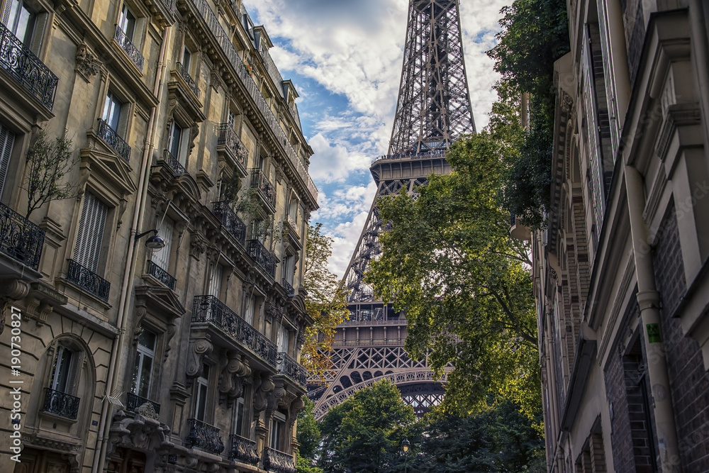 Eiffel tower viewed from the street