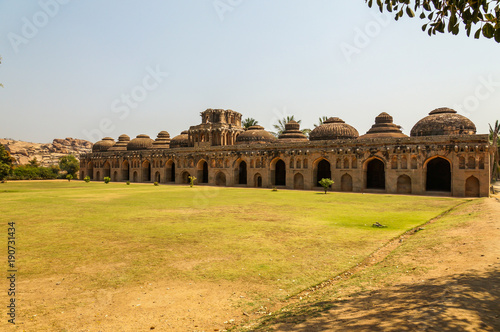 Ancient ruins of Elephant Stables. Hampi, Karnataka, India.