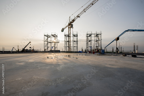 New concrete floor in construction site