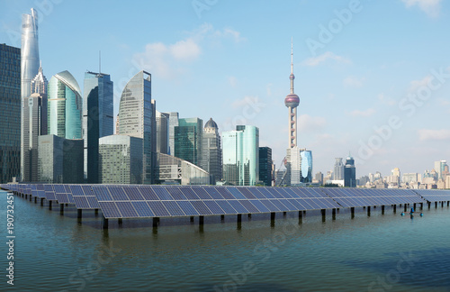 Photography Shanghai skyline with Solar power plant