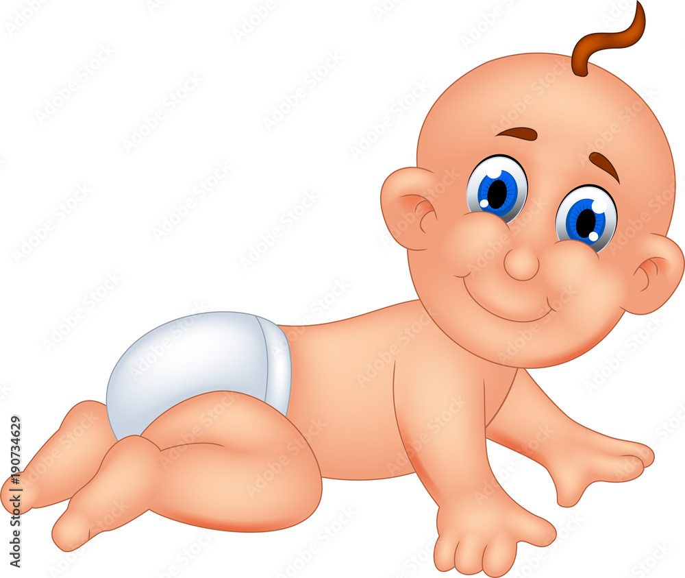 cute baby cartoon crawl with smile Stock Vector | Adobe Stock