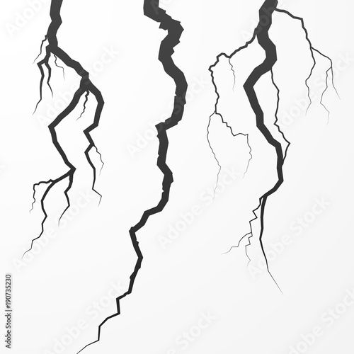 Set of rift and cleft. Split broken surfase. Crack vector illustration isolated on white background