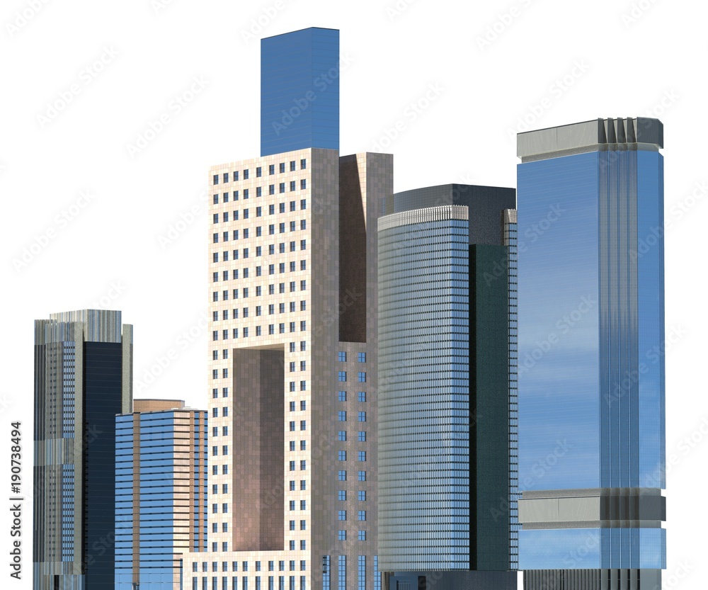 Skyscrapers 3D Illustration isolated on white background Skyscrapers 3D Illustration isolated on white background