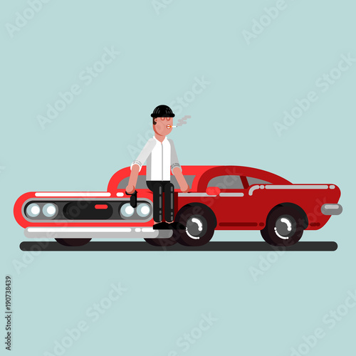 Guy with gun sitting on car