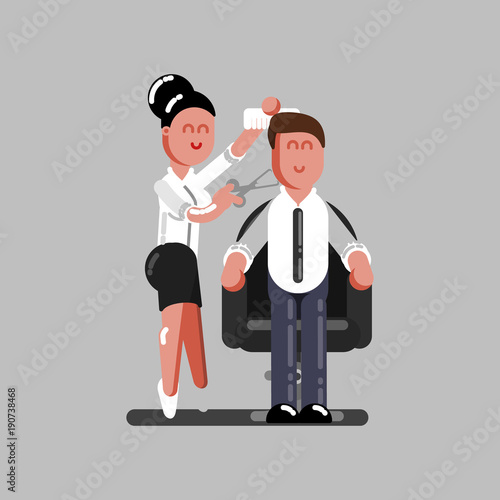 Hair dresser cuts clients hair