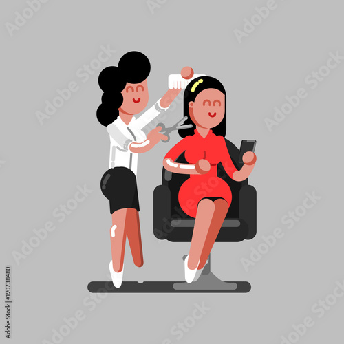 Hair dresser cuts clients hair