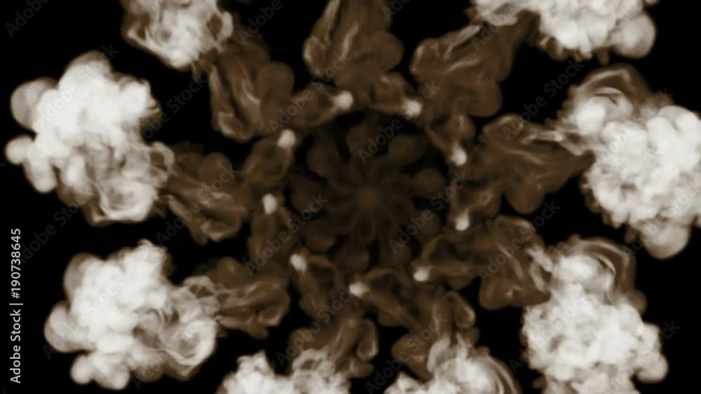 Smoke streams in slow motion isolated on black background with backlit and ready for compositing for visual effects. For transparency use mode screen. Smoke form ring. Top of view. V3