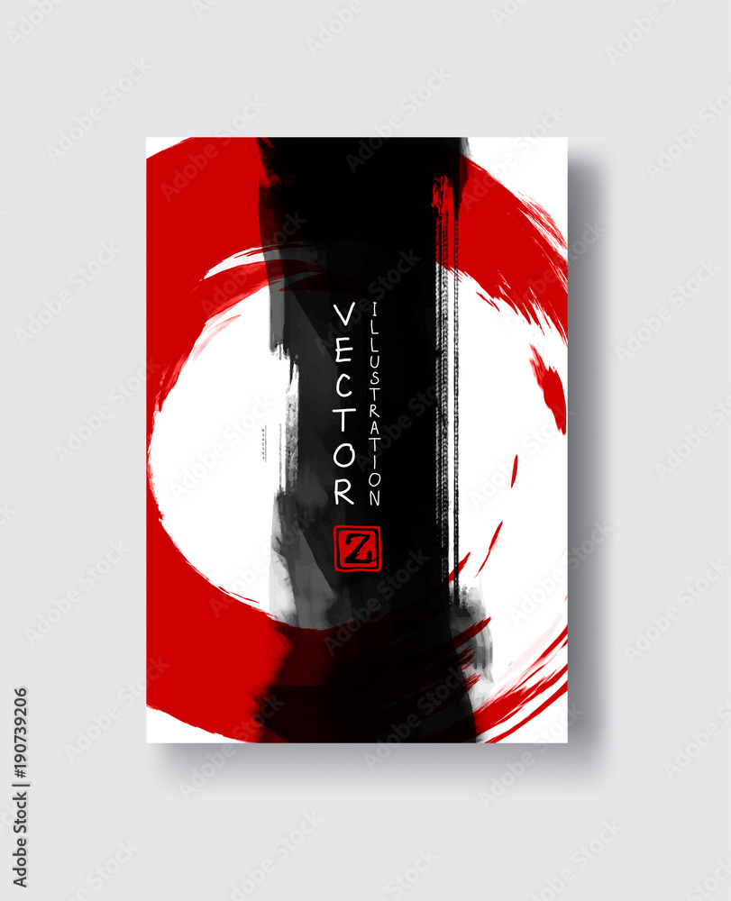 Fototapeta Red and black abstract background with ink splats