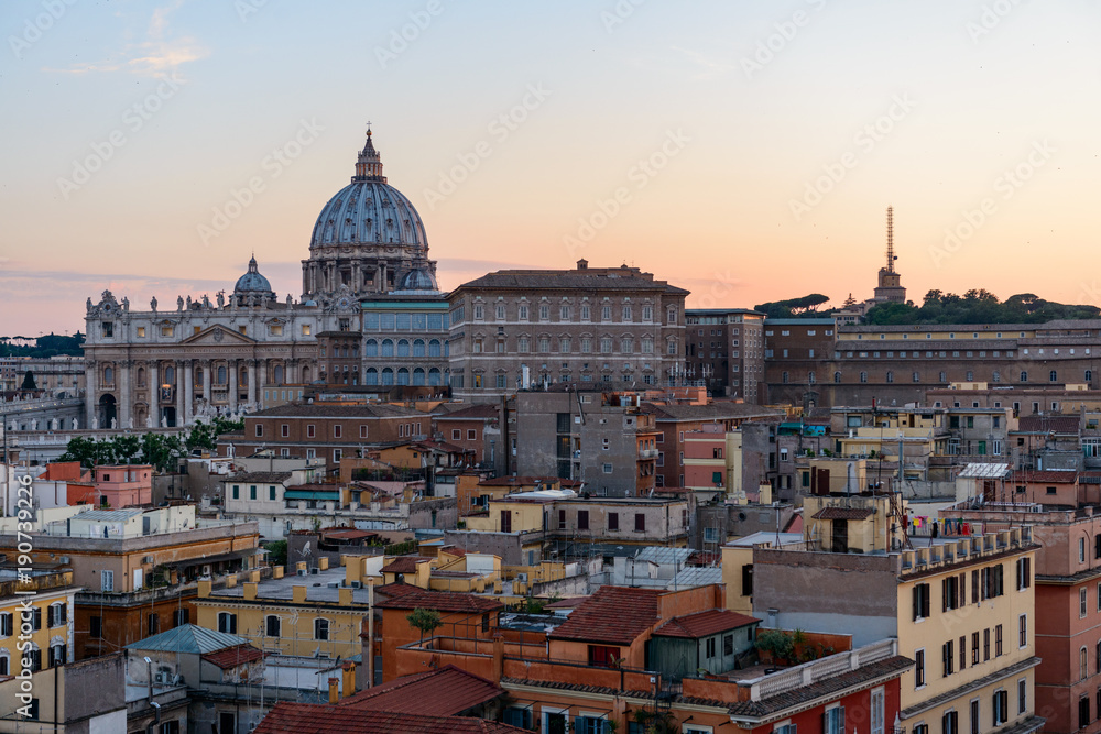 View of Rome's roofs and Dome of St. Peter's Basilica, Italy, Rome, Vatican