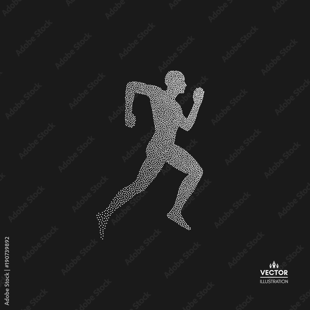 Running man. Design for sport, business, science and technology. Dotted silhouette of person. Vector illustration. Running man. Design for sport, business, science and technology. Dotted silhouette of person. Vector illustration.