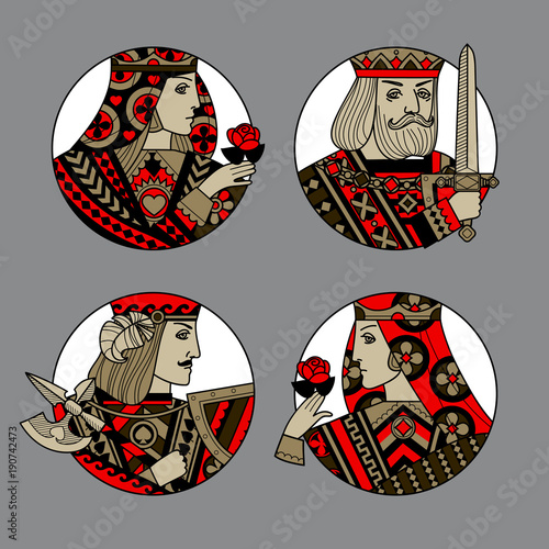 Playing card portraits in round frame