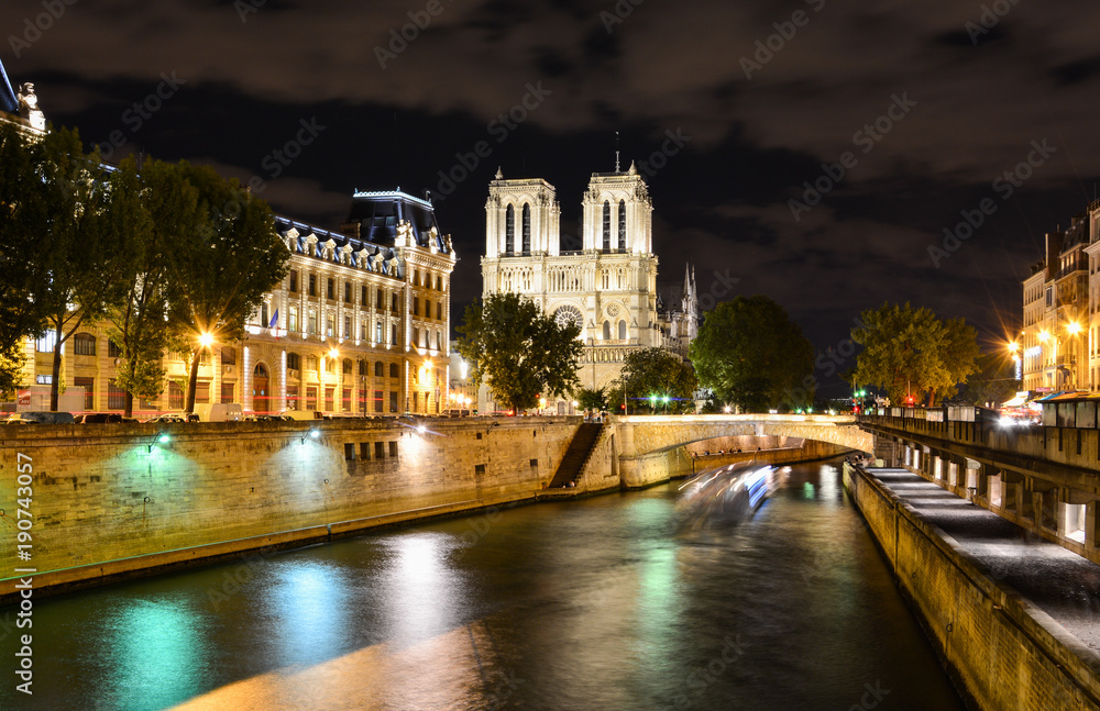 Notre-Dame Cathedral at night, Paris, France