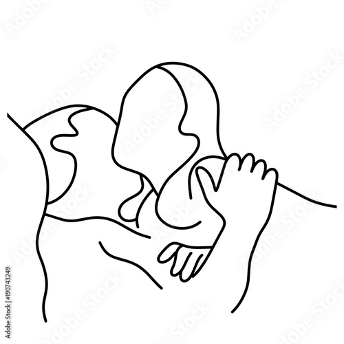outline man kiss woman on bed vector illustration sketch hand drawn with black lines, isolated on white background