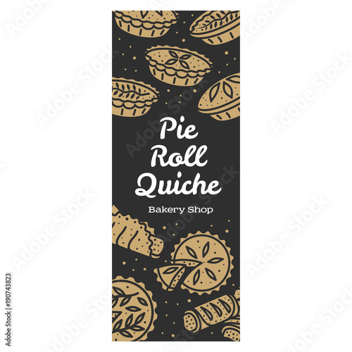 Meat pie, roll, quiche banner illustration