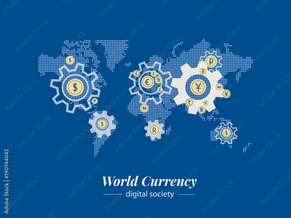 World currency and financial networks. Worldwide technology. E-commerce, the new concept of business. Vector illustrations for website, page, application, annual report and presentations.