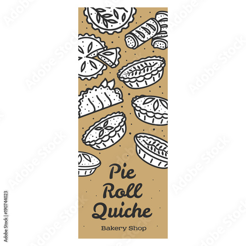 Meat pie, roll, quiche banner illustration