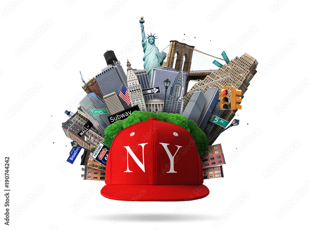 Fototapeta premium New York collage with the sights and red cap