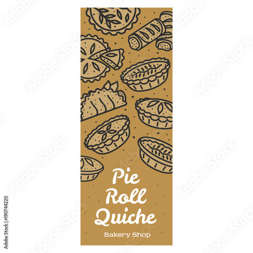 Meat pie, roll, quiche banner illustration