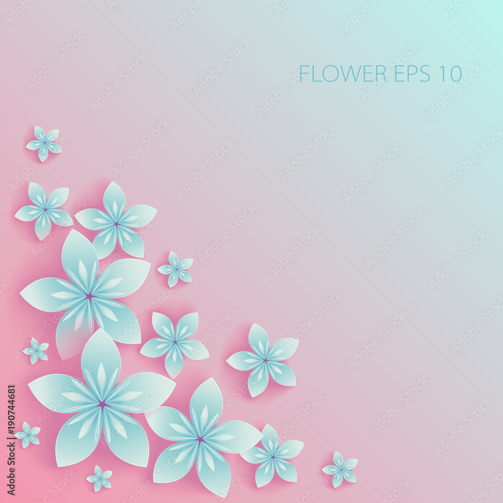 Vector blue Paper flowers on pink background