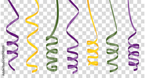 Colorful curly ribbons set on transparent background. Stock vector illustration