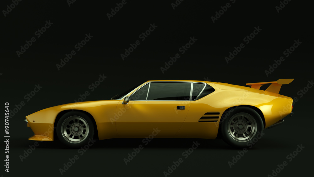 Orange 70s Sports Car 3d illustration