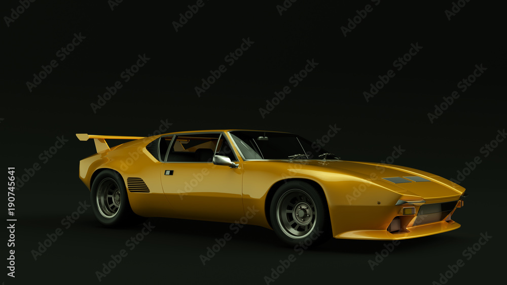 Orange 70s Sports Car 3d illustration