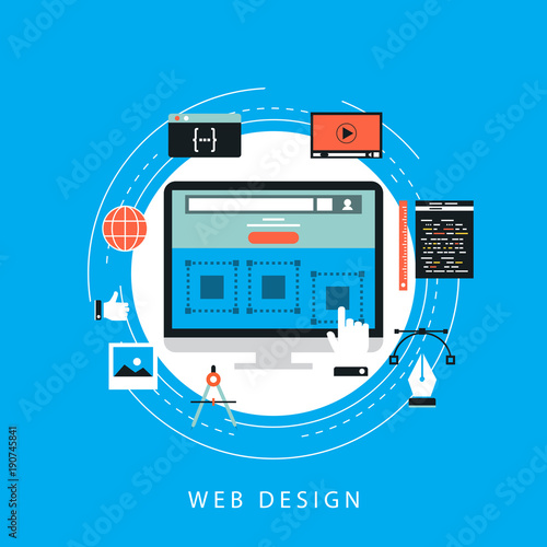 Website development concept flat vector illustration. Wesite developing, programming and coding technologies for web banner and apps