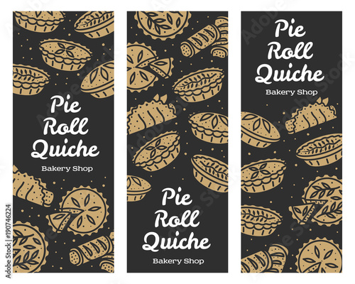 Meat pie, roll, quiche banner illustration