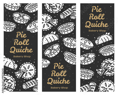 Meat pie, roll, quiche banner illustration