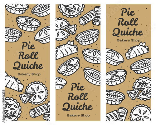 Meat pie, roll, quiche banner illustration