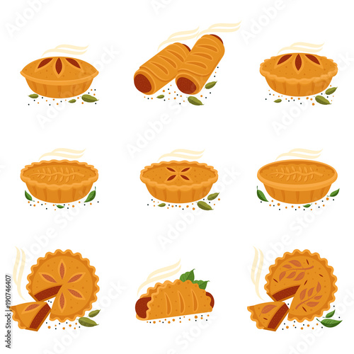 Meat pie, roll, quiche illustration