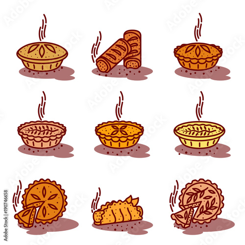 Meat pie, roll, quiche illustration