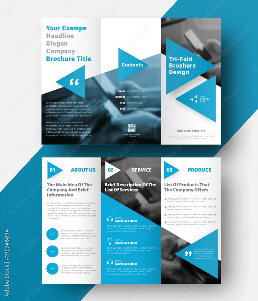 vector trifold brochure with a place for photos, diagonal elements and