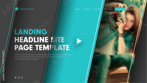 Obraz na plátne Template header site with diagonal black and blue lines and a place for a photo