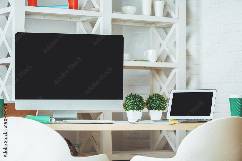 Desktop with empty computer screen Desktop with empty computer screen